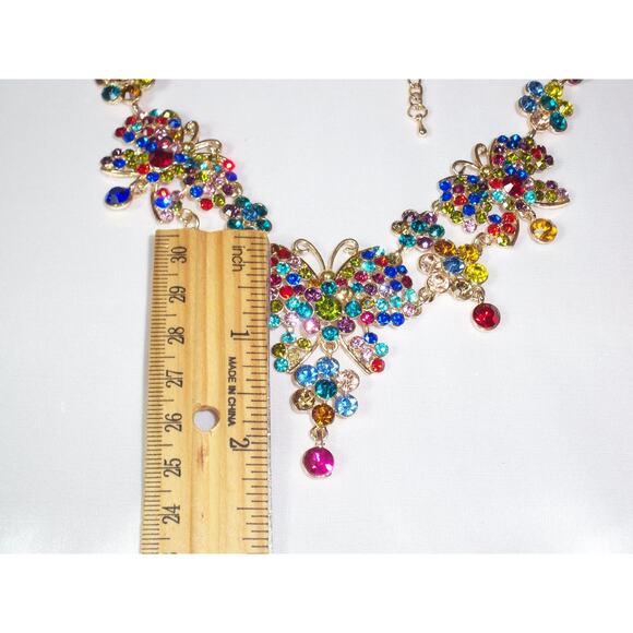 Muli color rhinestone necklace set,wedding  MOB  party prom butterfly necklace - Picture 7 of 7
